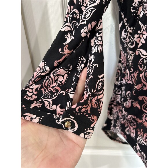 Dana Buchman Stretch Knit Tunic Career Wear Blouse Top Black & Pink Women's L - Picture 6 of 13